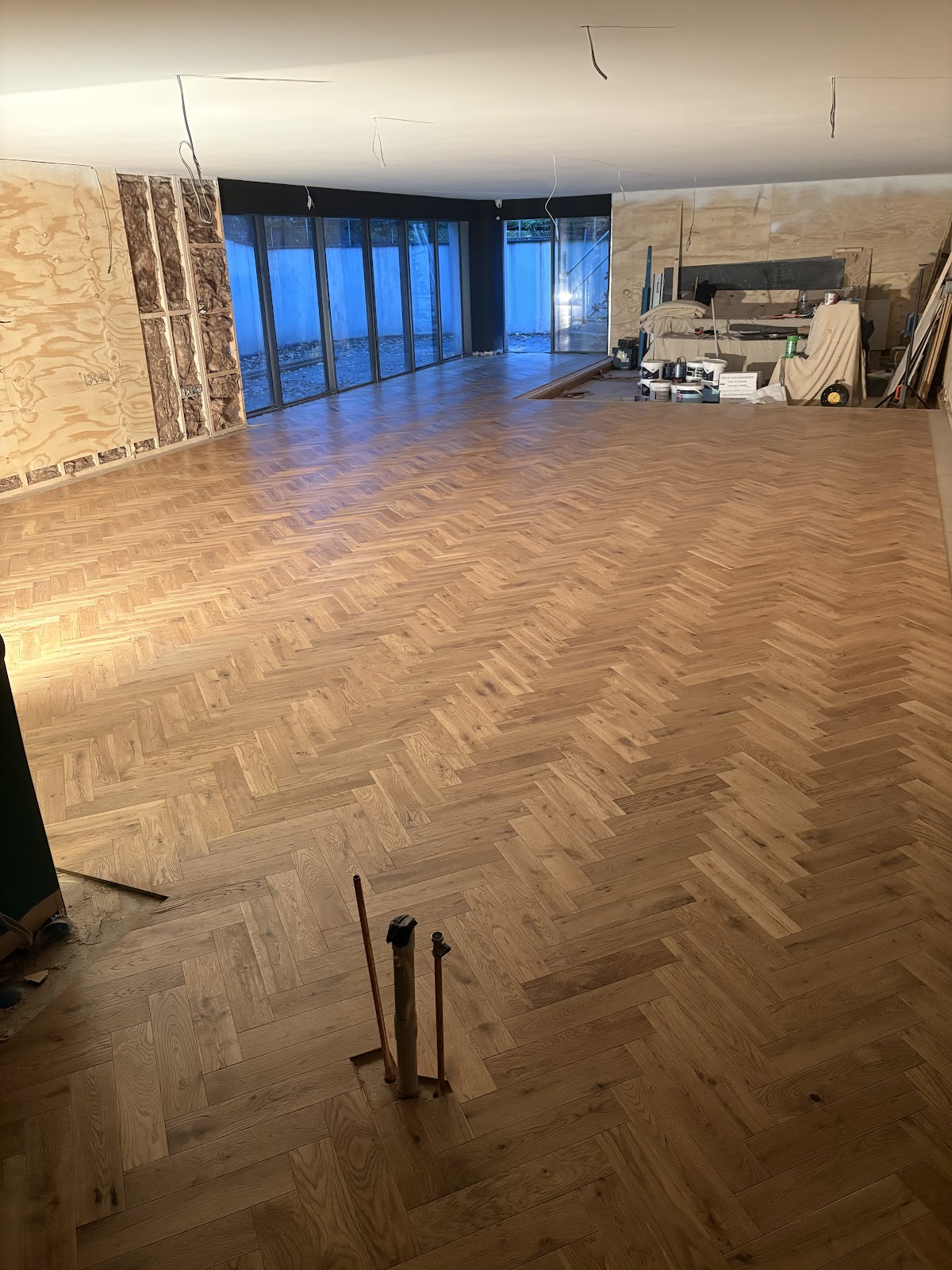 Finished herringbone oak parquet flooring